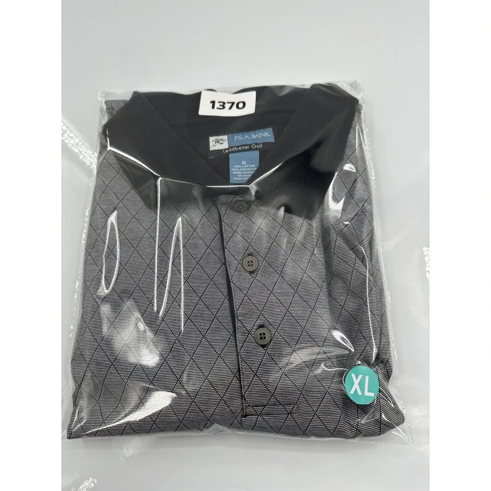 Jos. A. Bank Leadbetter Golf‎ Polo Shirt Mens XL Grey Black Diamond Lattice Knit